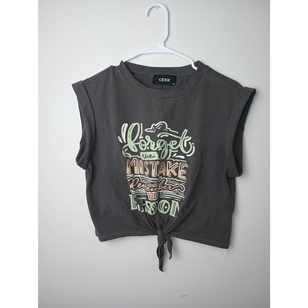 Cowboy Graphic Tee Top Y2K Round Neck Tie Front Shirt Cider Women Size Medium